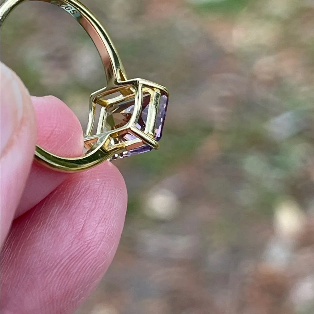 NWT Elegant Natural Ametrine 18k Gold Plated Ring over 925 Silver 10X8mm Size 8